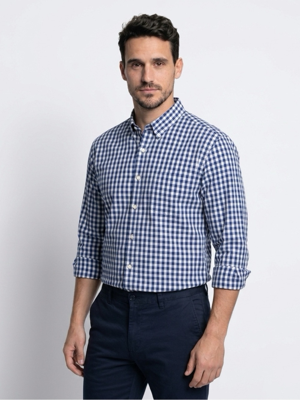 Saddlebred Blue and White Checkered Casual Button Down Shirt